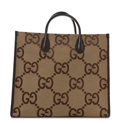 Gucci Monogram Jumbo GG Textured Dollar Calfskin Web Tote Bag Camel Ebony New Acero 1 of 13