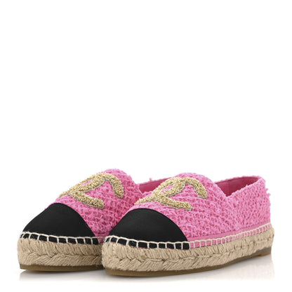 Chanel Tweed Grosgrain CC Espadrilles 35 Pink Black 4 of 10