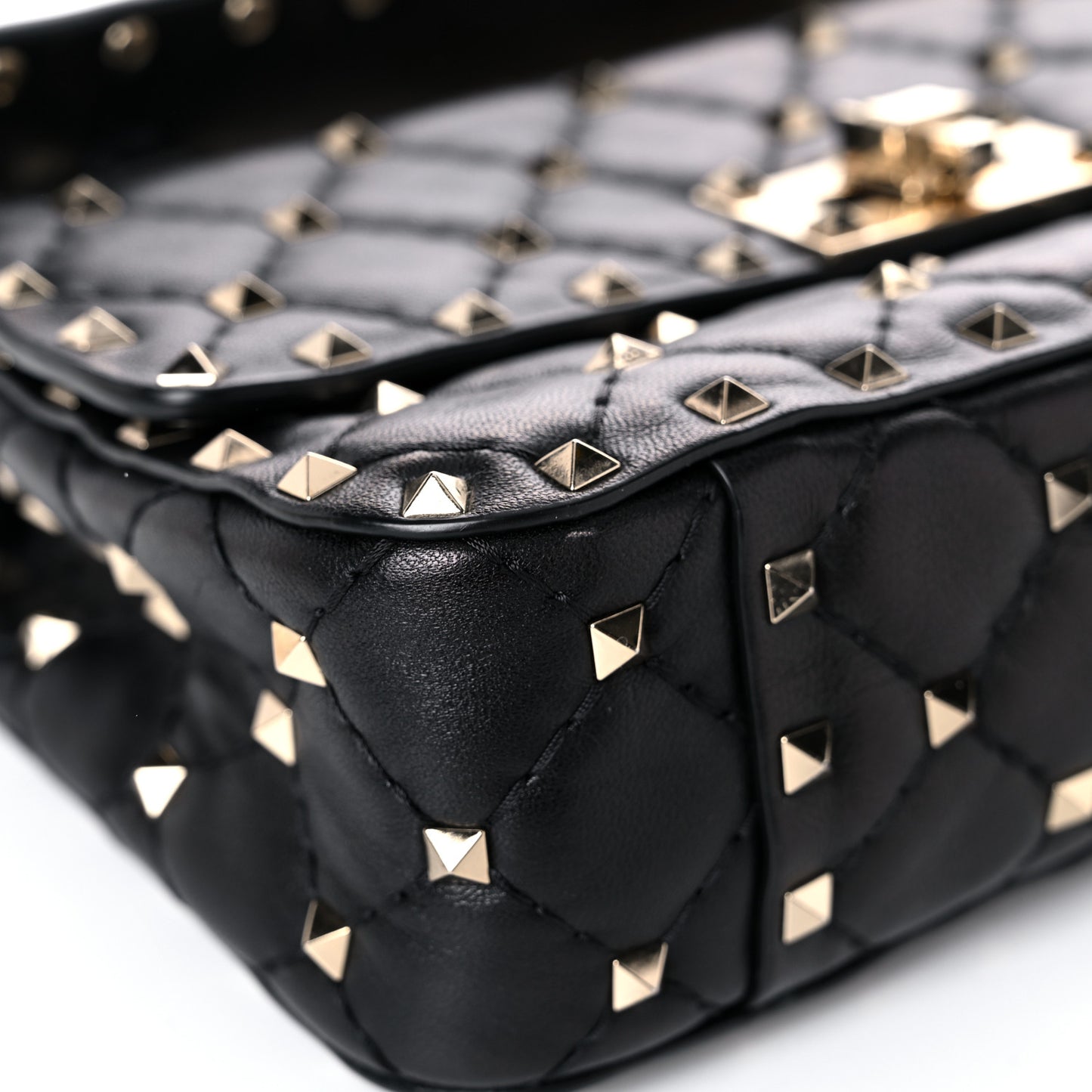 Lambskin Small Rockstud Spike Shoulder Bag Black