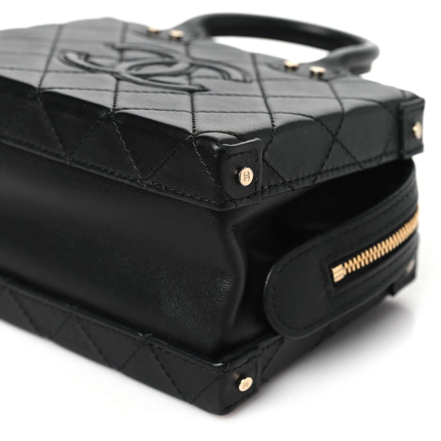 Calfskin Quilted Small Studded Square Vanity Case Black