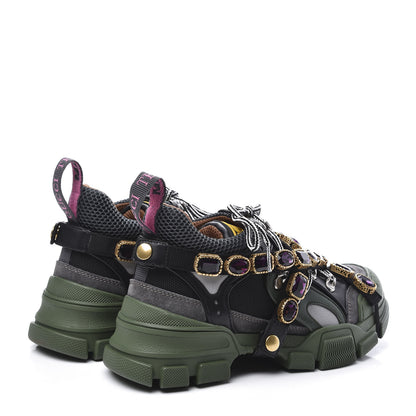 Gucci X SEGA Mesh Suede Calfskin Removable Crystals Flashtrek Sneakers 36.5 Loess Black Olive Green 4 of 10