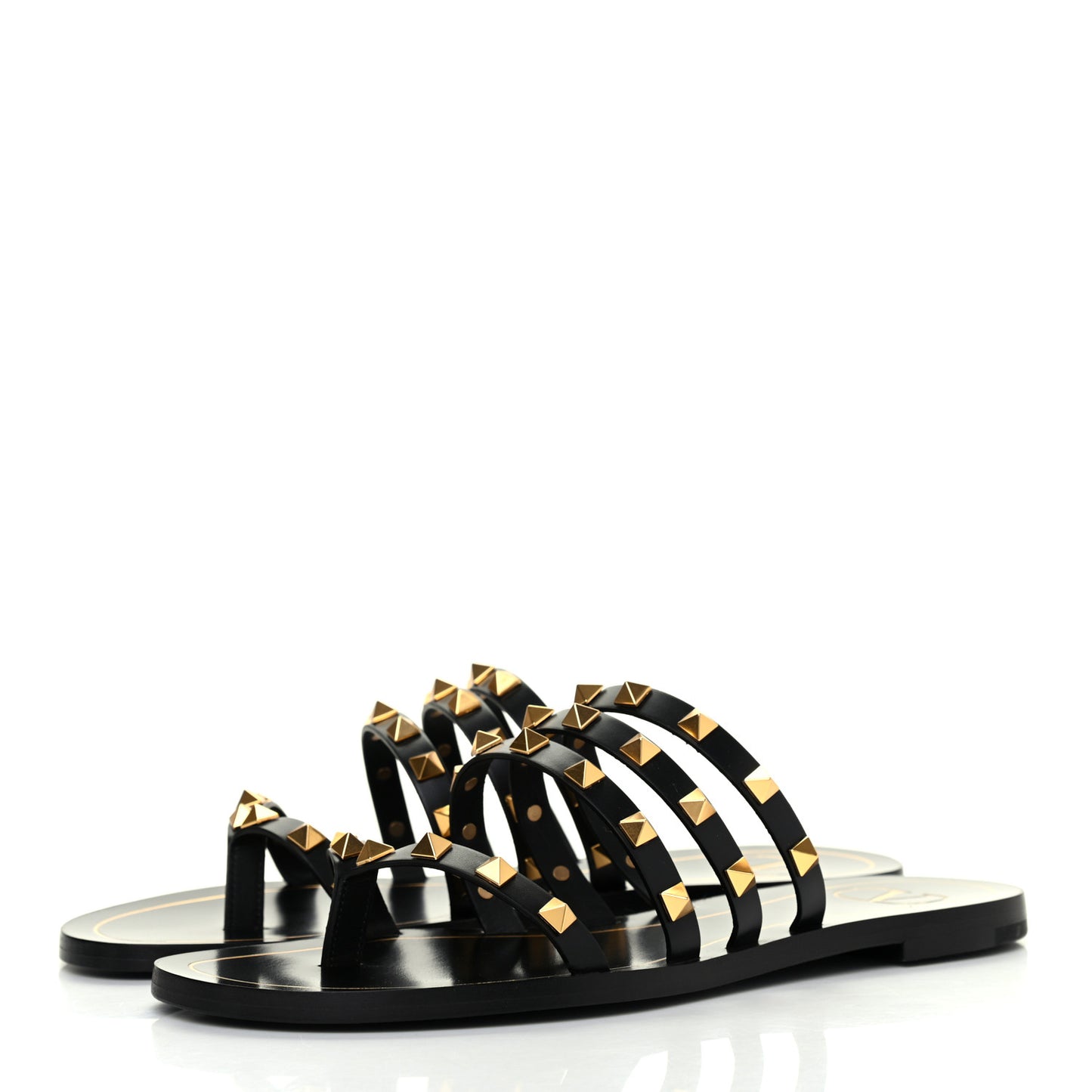Calfskin Rockstud Flair Flat Thong Sandals 37.5 Black