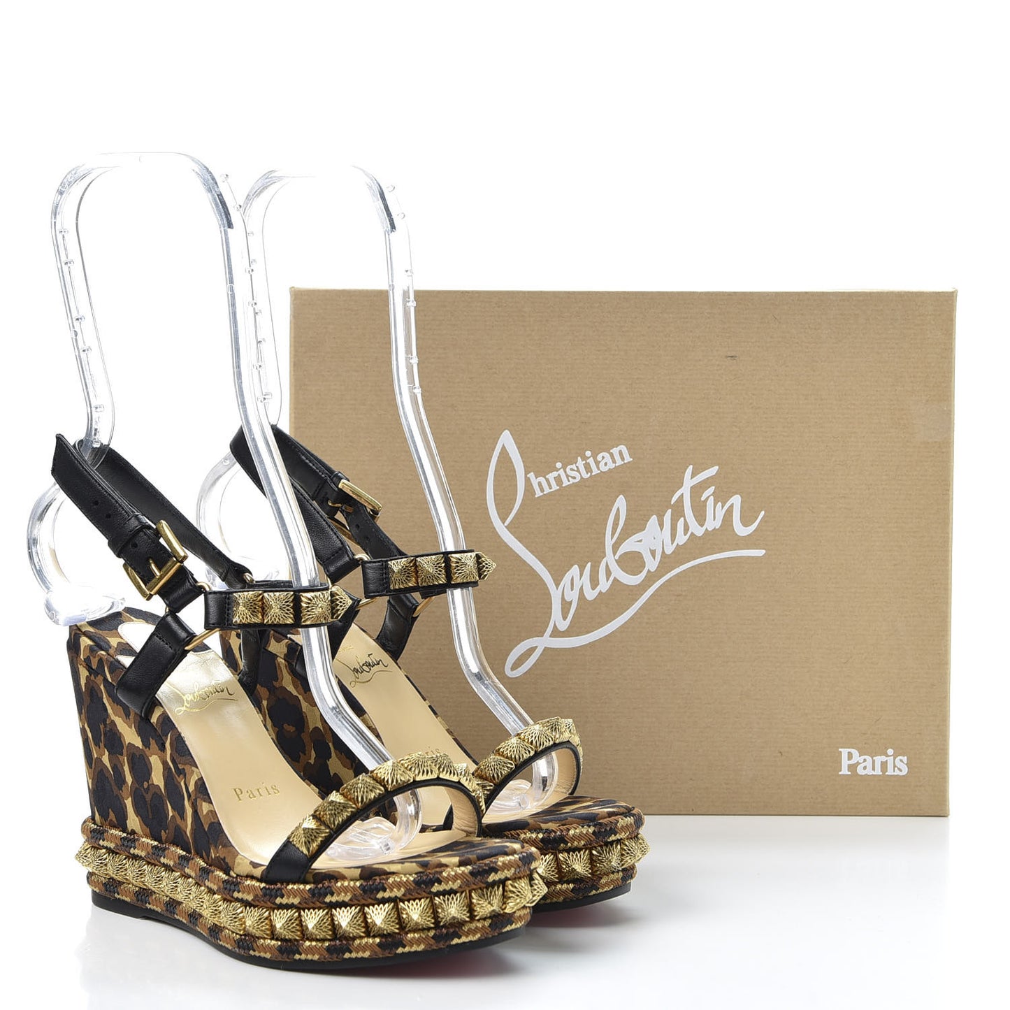 Nappa Silk Leopard Pira Ryad 110 Wedge Sandals 35 Black Marron