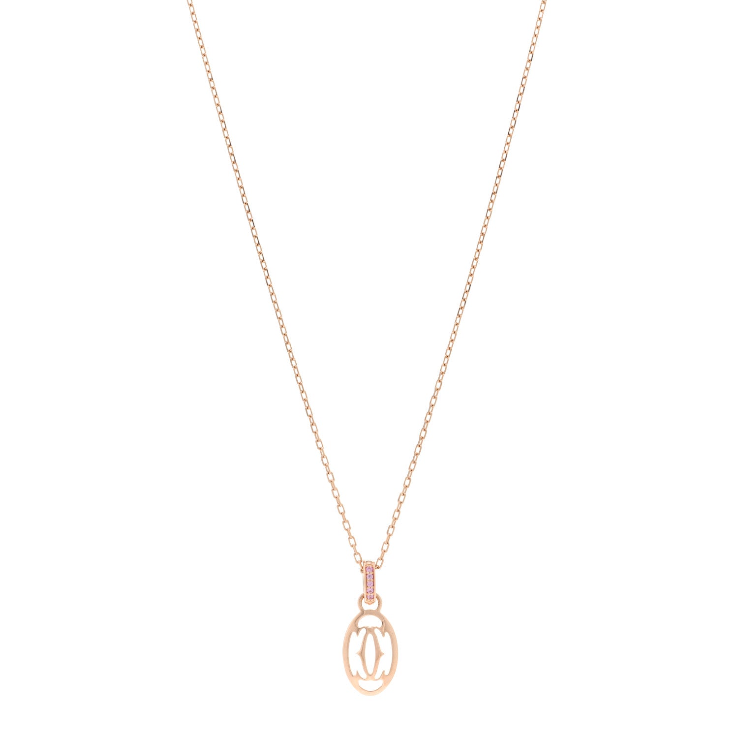 Cartier 18K Pink Gold Pink Sapphire Logo Pendant Necklace 1 of 4
