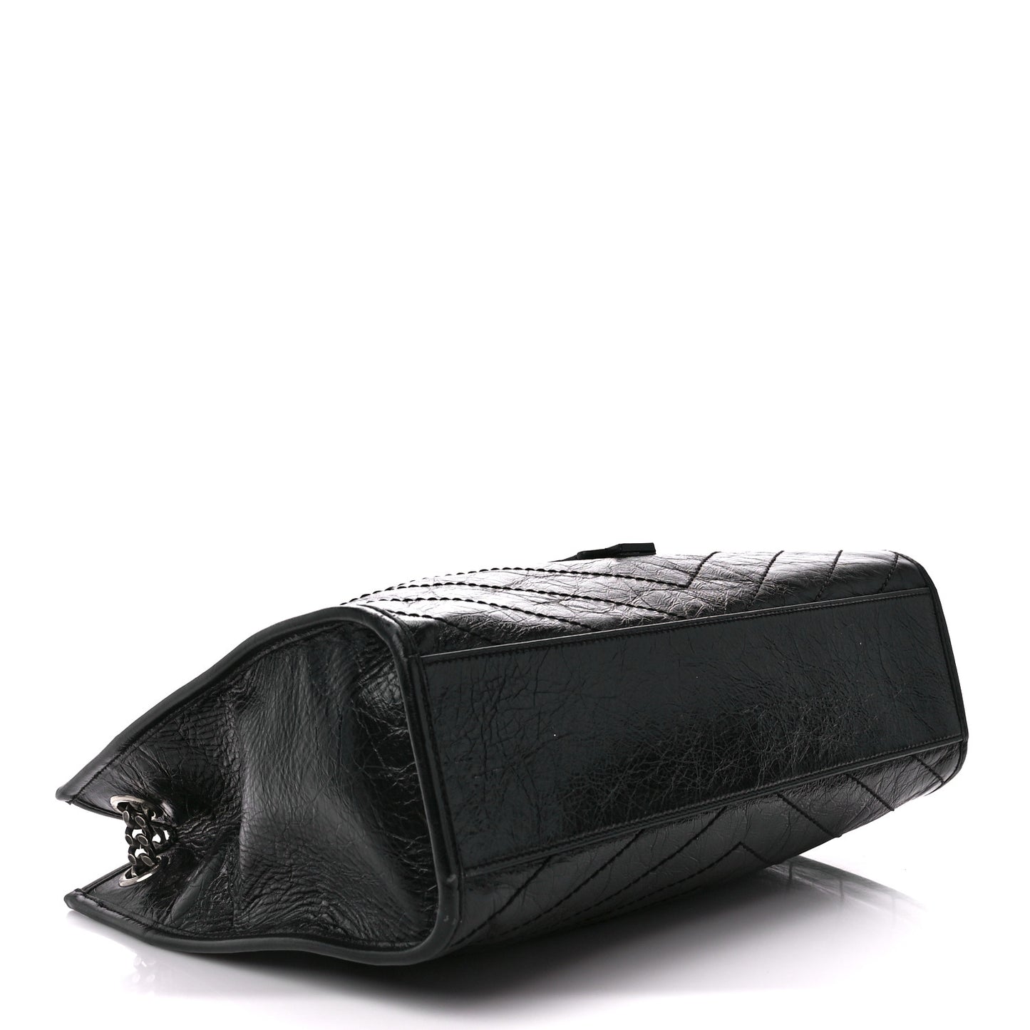 Crinkled Calfskin Matelasse Monogram Medium Niki Shopper Tote Black