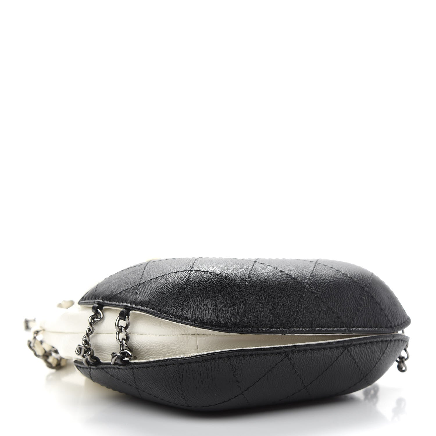 Chanel Aged Calfskin Quilted Small Gabrielle Bucket White Black 4 of 10