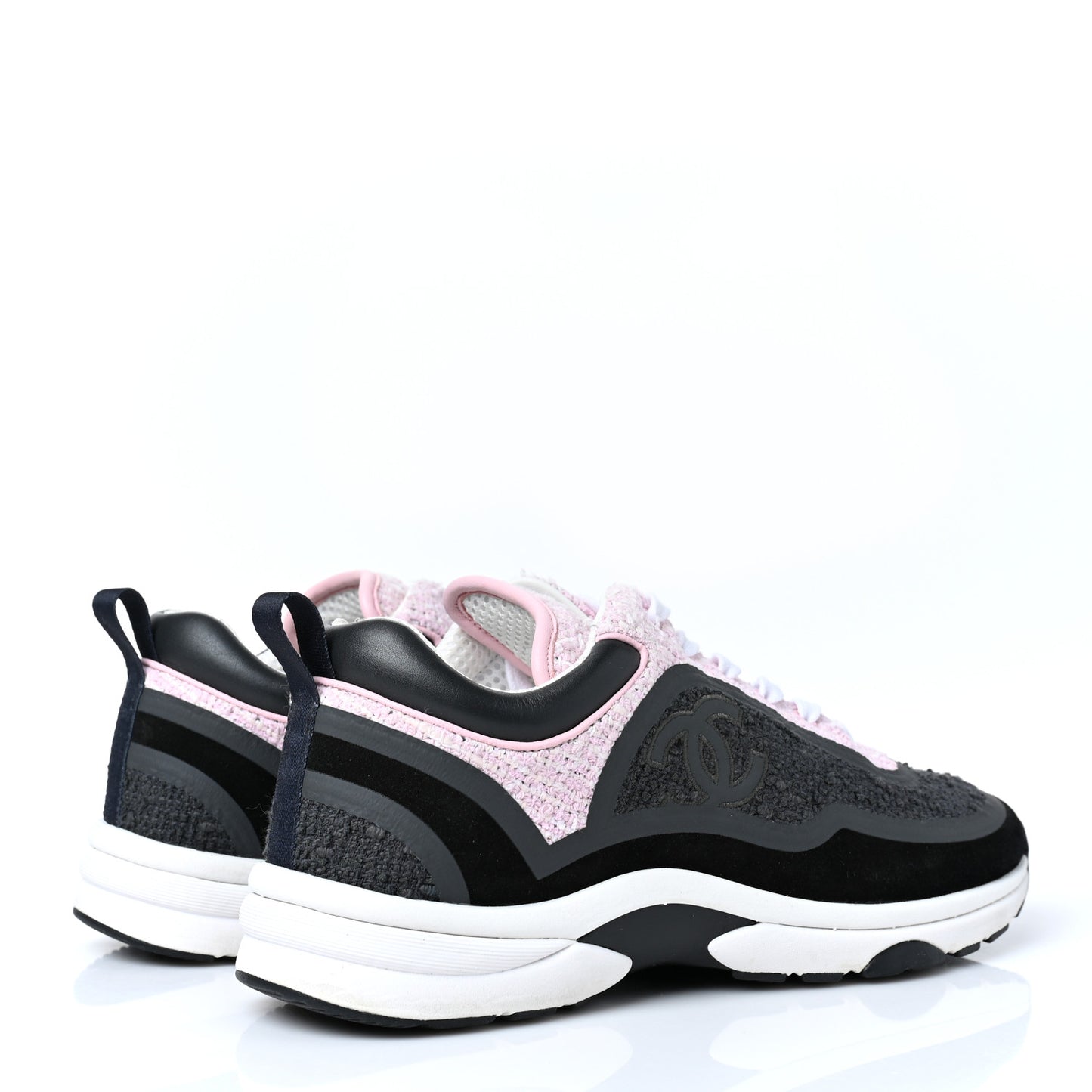 Tweed Suede Calfskin CC Sneakers 40 Gray Pink