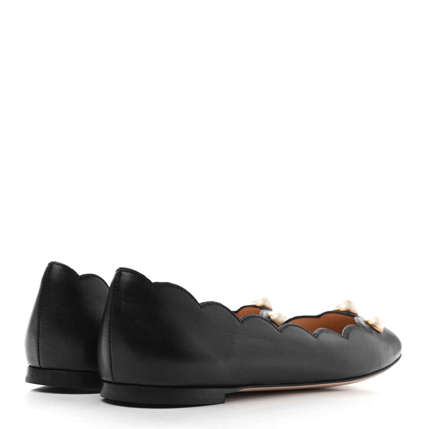 Malaga Kid Interlocking G Pearl Scalloped Flats 41 Black