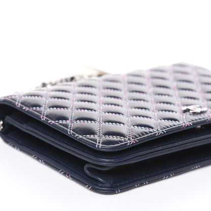 Chanel Lambskin Double Quilted Stitch Wallet On Chain WOC Navy Blue 9 of 14