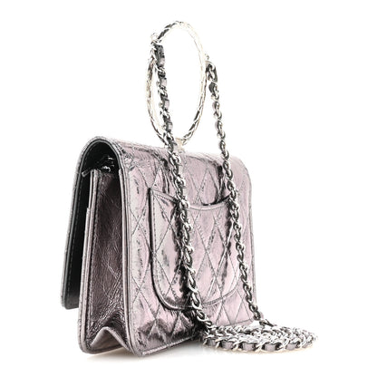 Chanel Crumpled Metallic Calfskin Quilted Ring Handle Wallet on Chain Silver 3 of 11