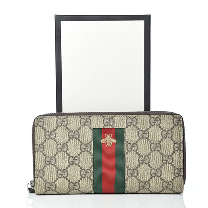 Gucci GG Supreme Monogram Web Bee Zip Around Wallet Beige Cocoa 10 of 10