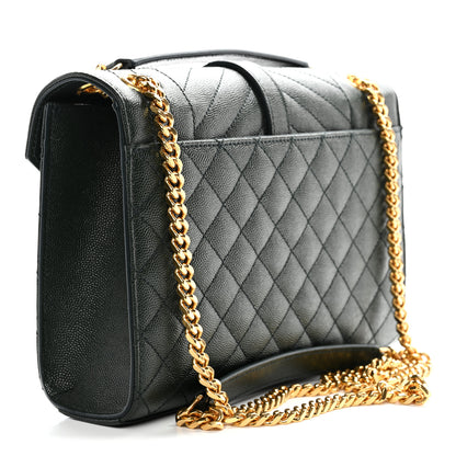 Saint Laurent Grain De Poudre Textured Mixed Matelasse Medium Triquilt Monogram Satchel Vert Fonce 4 of 11