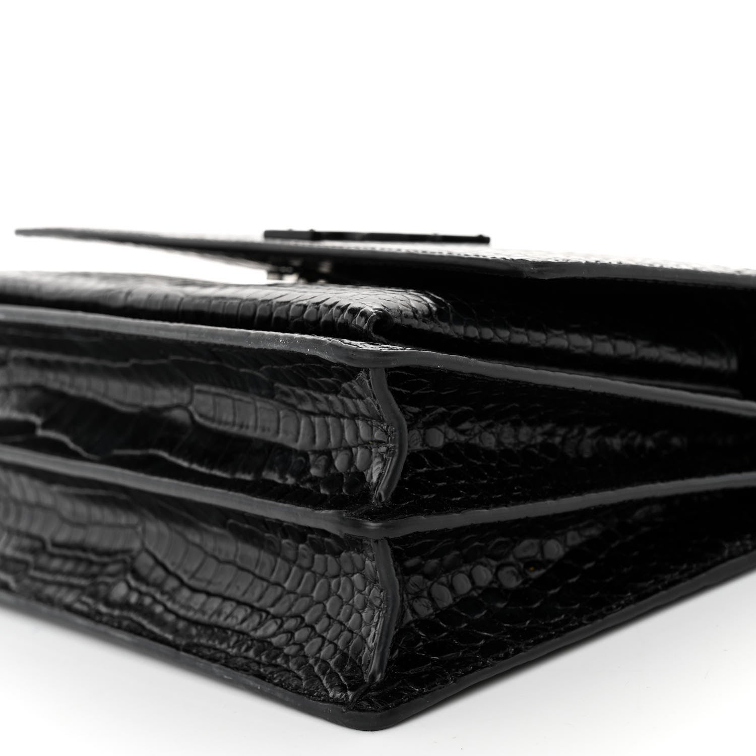 Saint Laurent Calfskin Crocodile Embossed Medium Monochrome Monogram Sunset Black 9 of 11