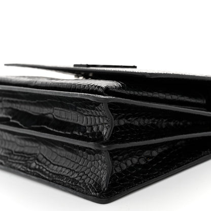 Saint Laurent Calfskin Crocodile Embossed Medium Monochrome Monogram Sunset Black 9 of 11