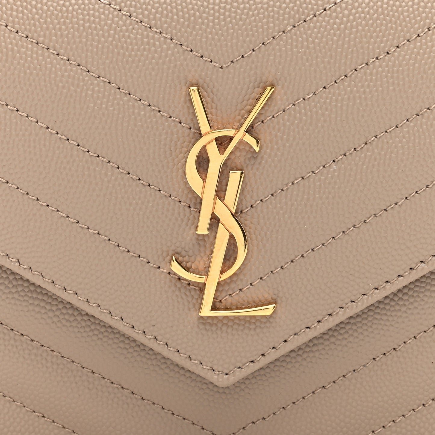 Grain De Poudre Matelasse Chevron Monogram Envelope Chain Wallet Dark Beige
