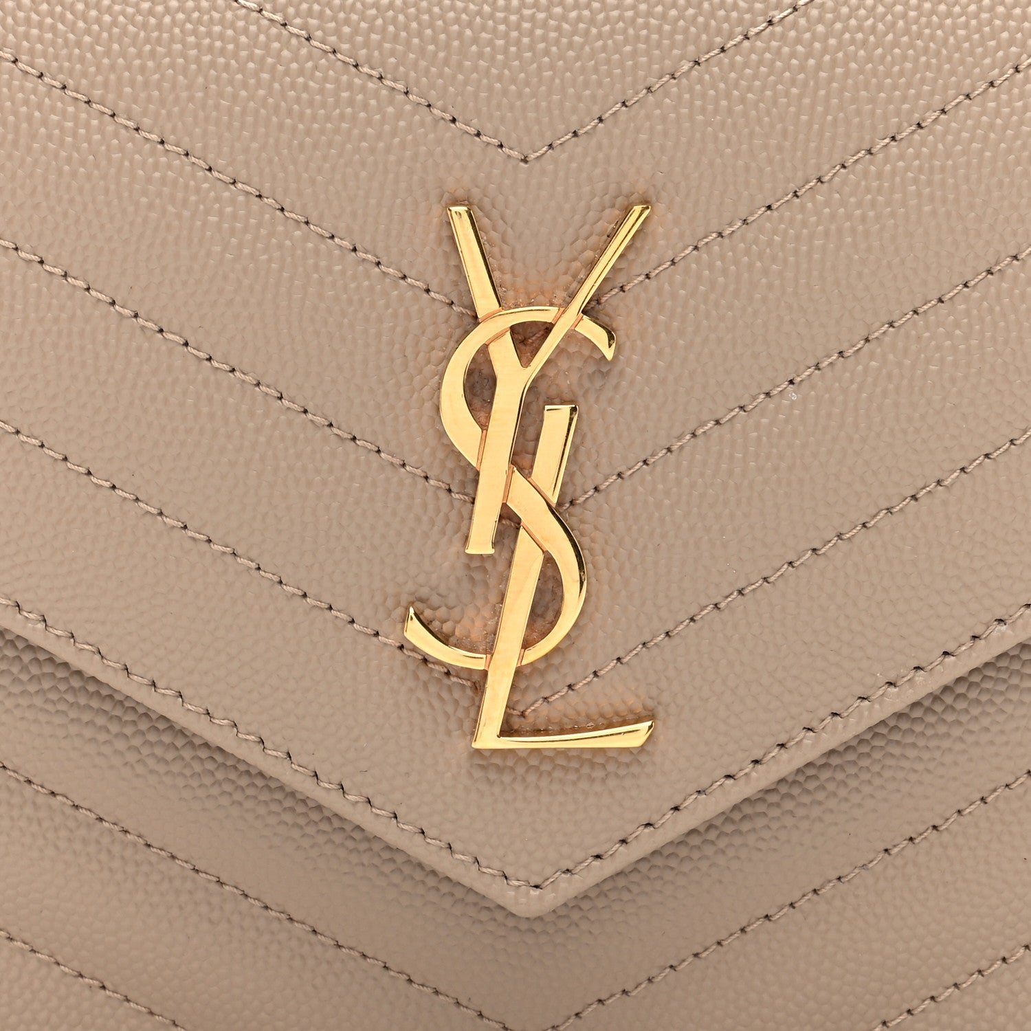 Saint Laurent Grain De Poudre Matelasse Chevron Monogram Envelope Chain Wallet Dark Beige 7 of 10
