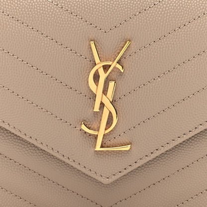 Saint Laurent Grain De Poudre Matelasse Chevron Monogram Envelope Chain Wallet Dark Beige 7 of 10