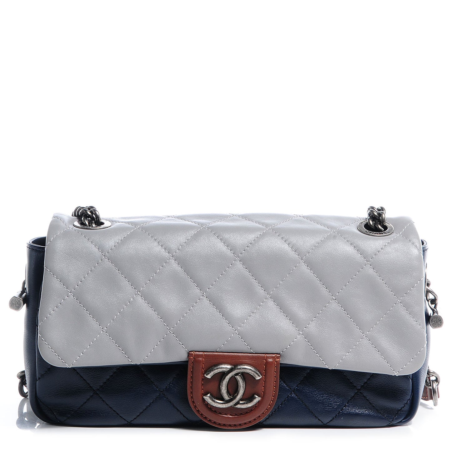 Iridescent Calfskin Tri-Color Country Chic Flap Navy Blue