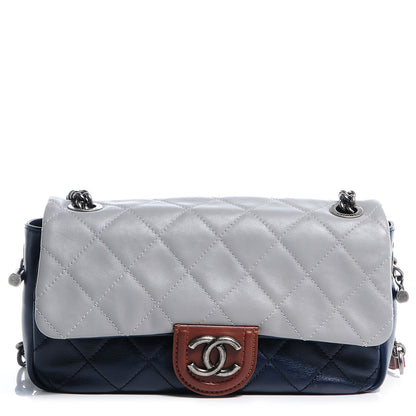 Chanel Iridescent Calfskin Tri-Color Country Chic Flap Navy Blue 1 of 8