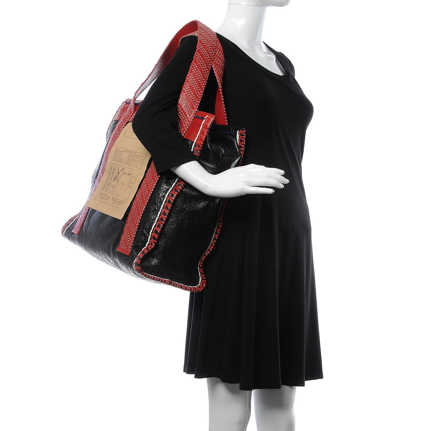 Balenciaga Agneau Arena Medium Scaffold Shopper Tote Red Black 2 of 9