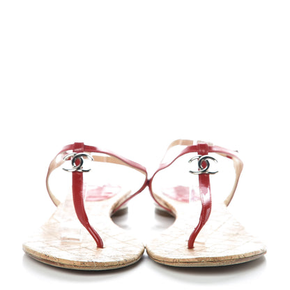 Chanel Patent CC Thong Sandals 38 Red 2 of 11