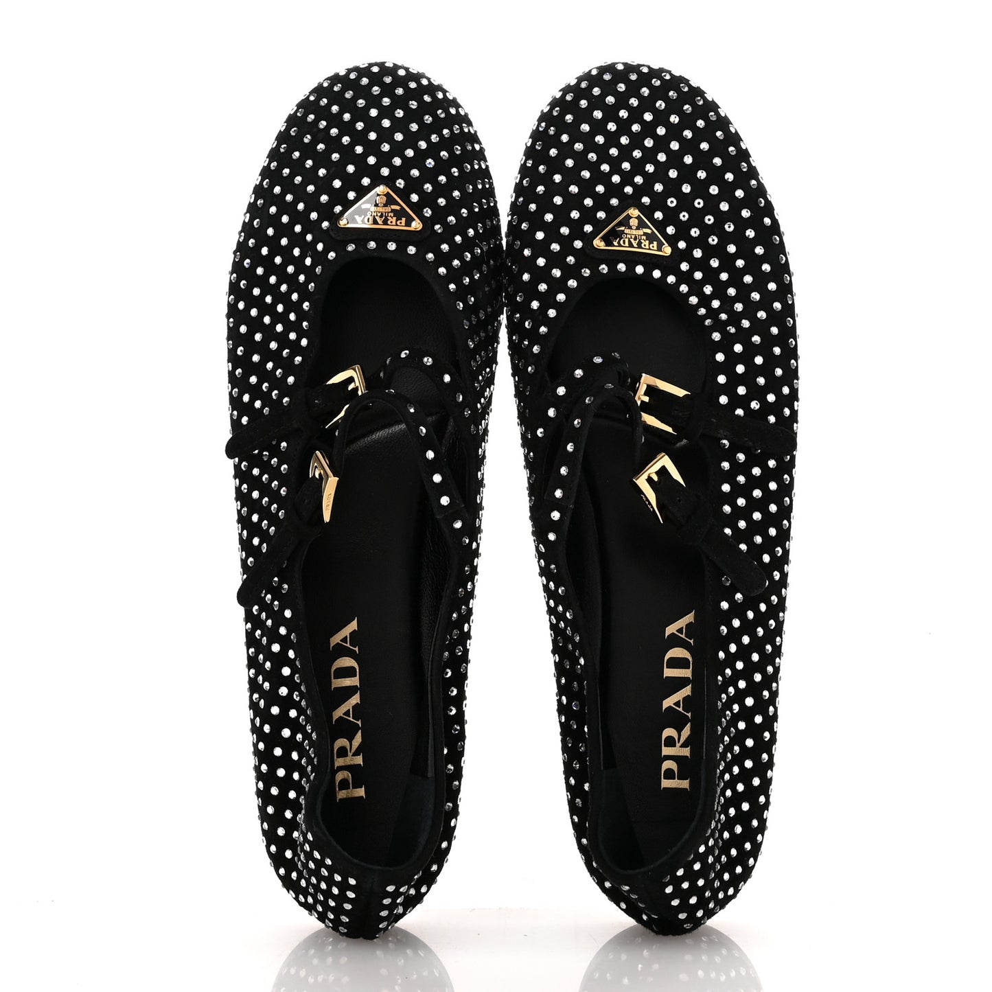 Suede Crystal Ballerina Flats 39 Black
