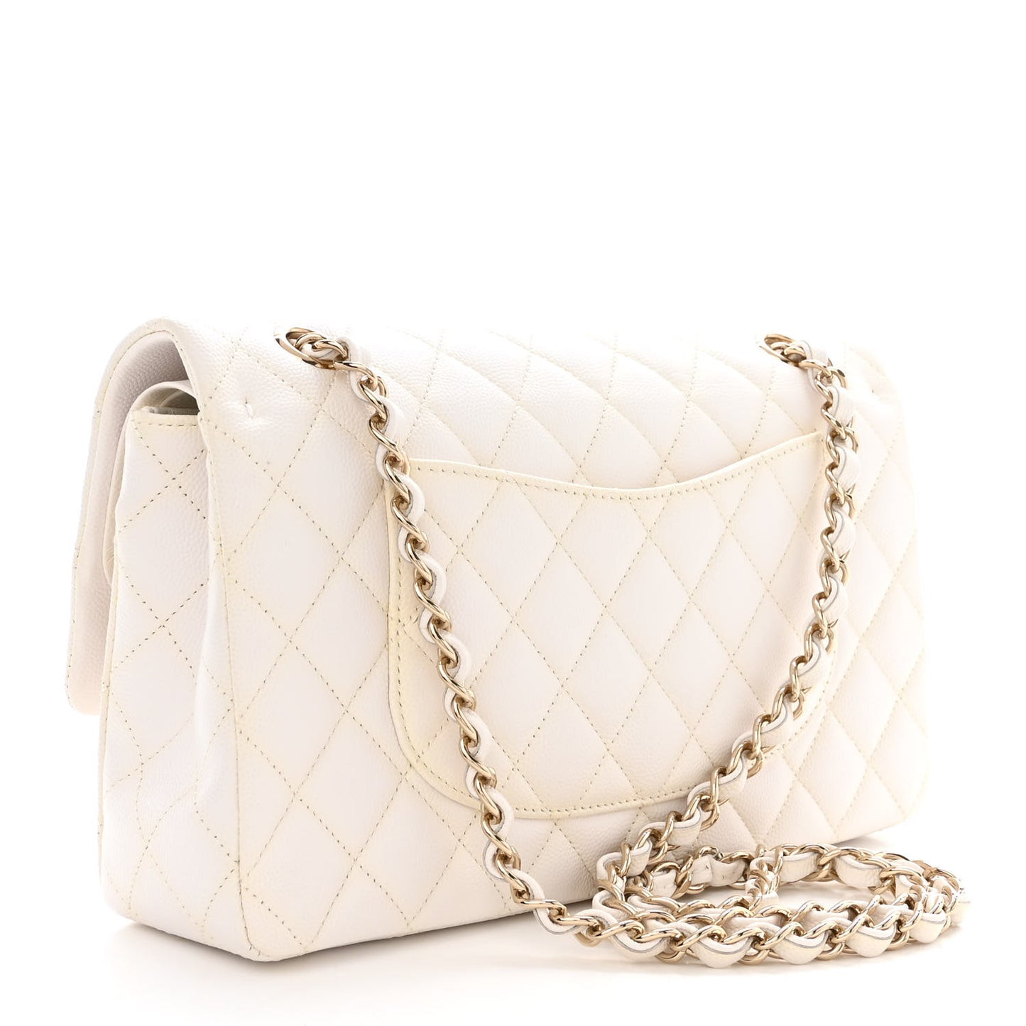 Caviar Quilted Medium Double Flap White