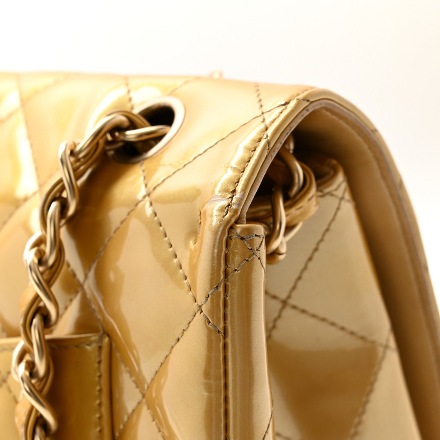 Chanel Metallic Patent Quilted Maxi Single Flap Beige 13 of 13