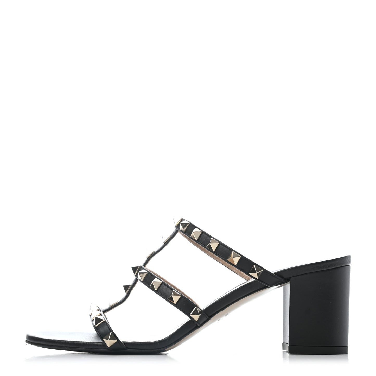 Calfskin Rockstud 60mm Caged Slide Sandals 39.5 Black