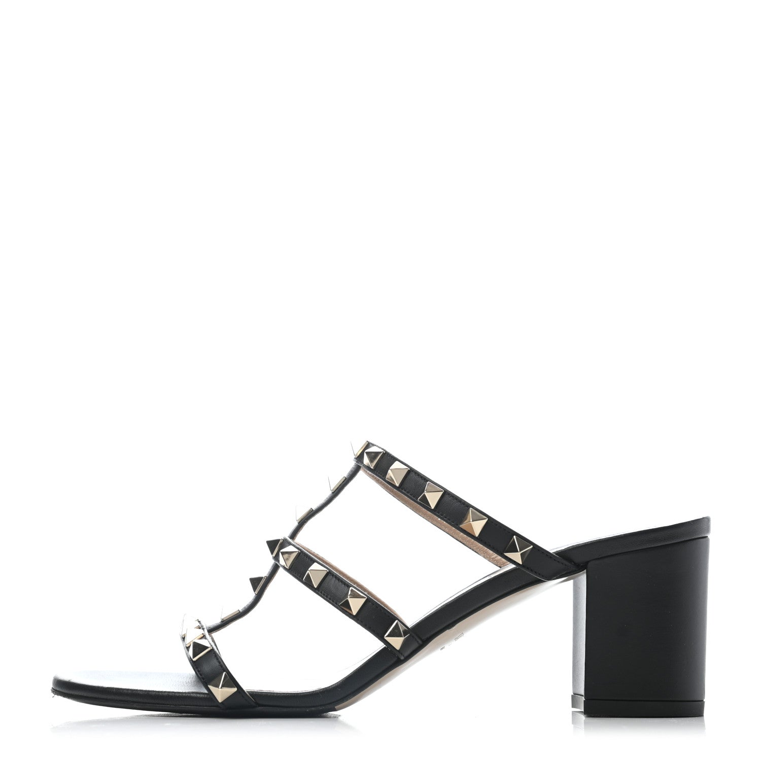 Valentino Garavani Calfskin Rockstud 60mm Caged Slide Sandals 39.5 Black 1 of 7