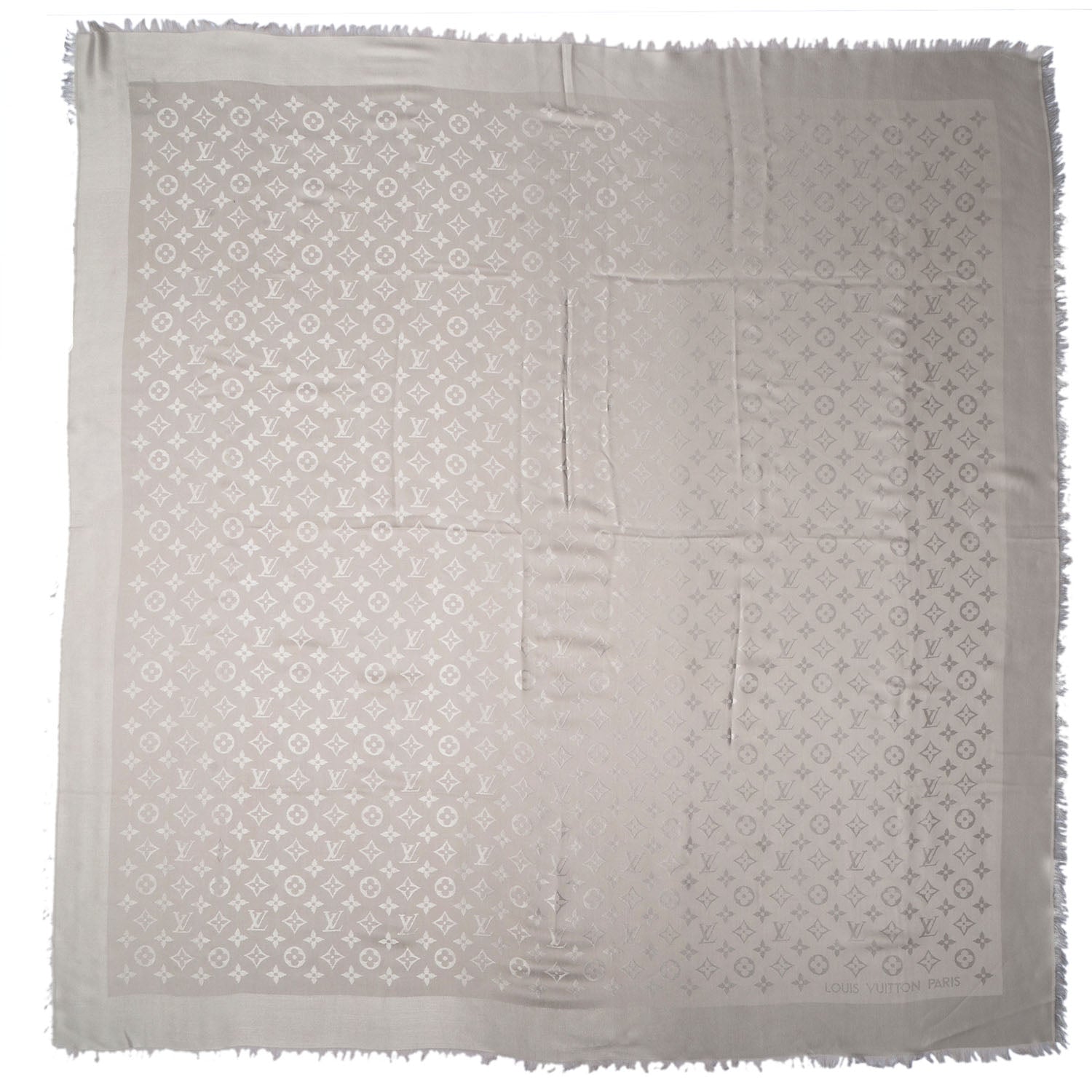 Louis Vuitton Silk Wool Monogram Shawl Beige 3 of 5
