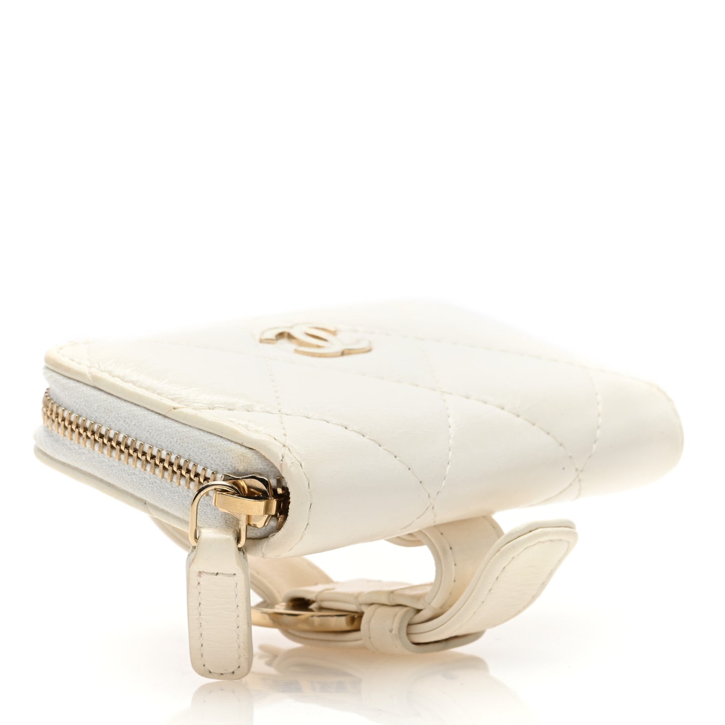 Shiny Lambskin Coin Purse Bracelet White