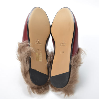 Gucci Betis Glamour Calfskin Fur Womens Princetown Slippers 37.5 Hibiscus Red Naturale 5 of 10