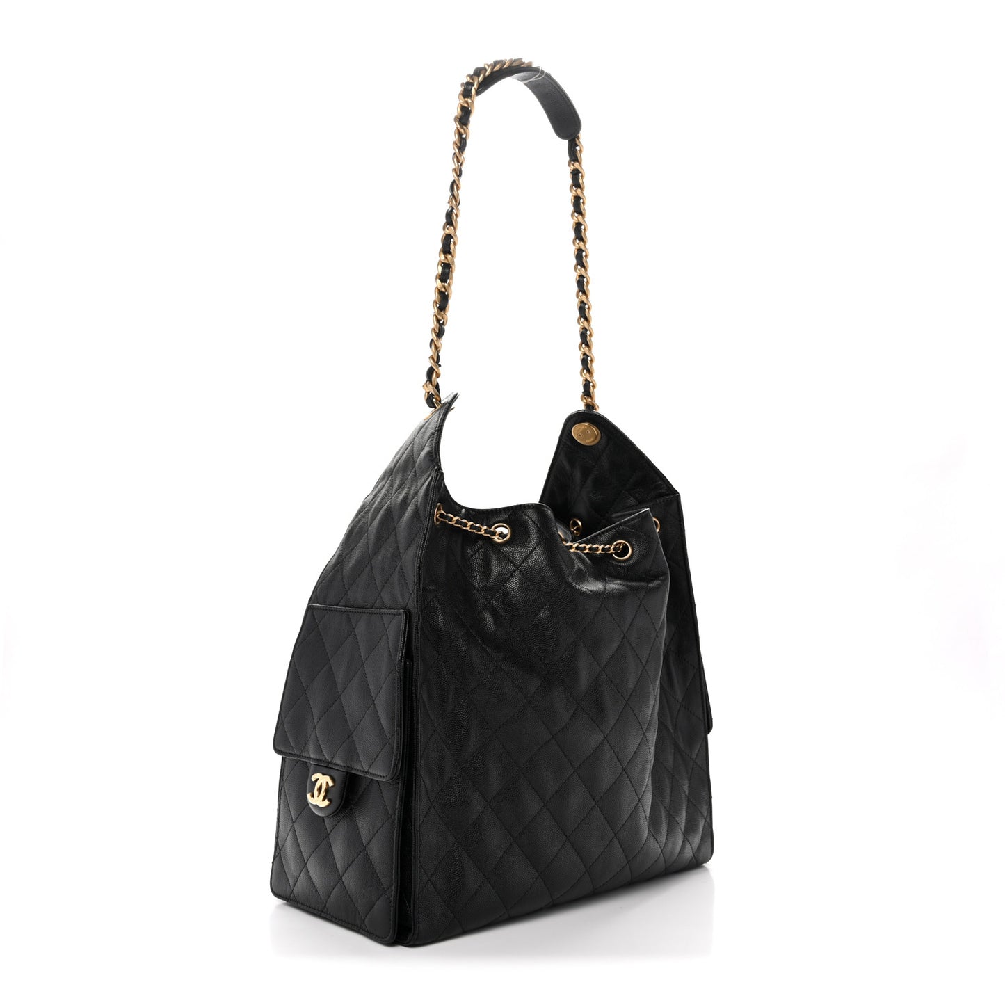 Caviar Quilted Medium Chanel 25 Handbag Black