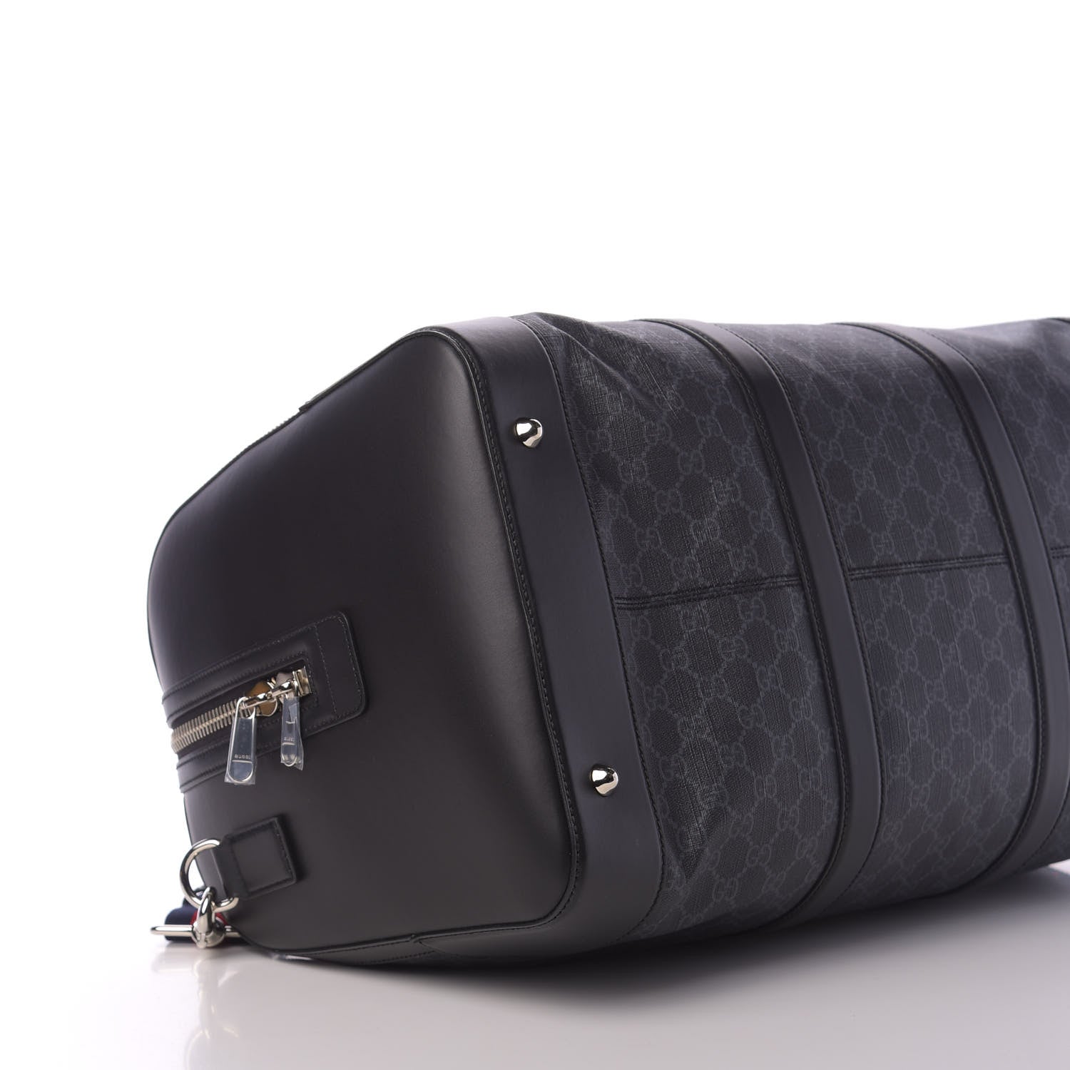 Gucci Soft GG Supreme Monogram Appia Calfskin Web Large Carry On Duffle Bag Black Grey 5 of 11