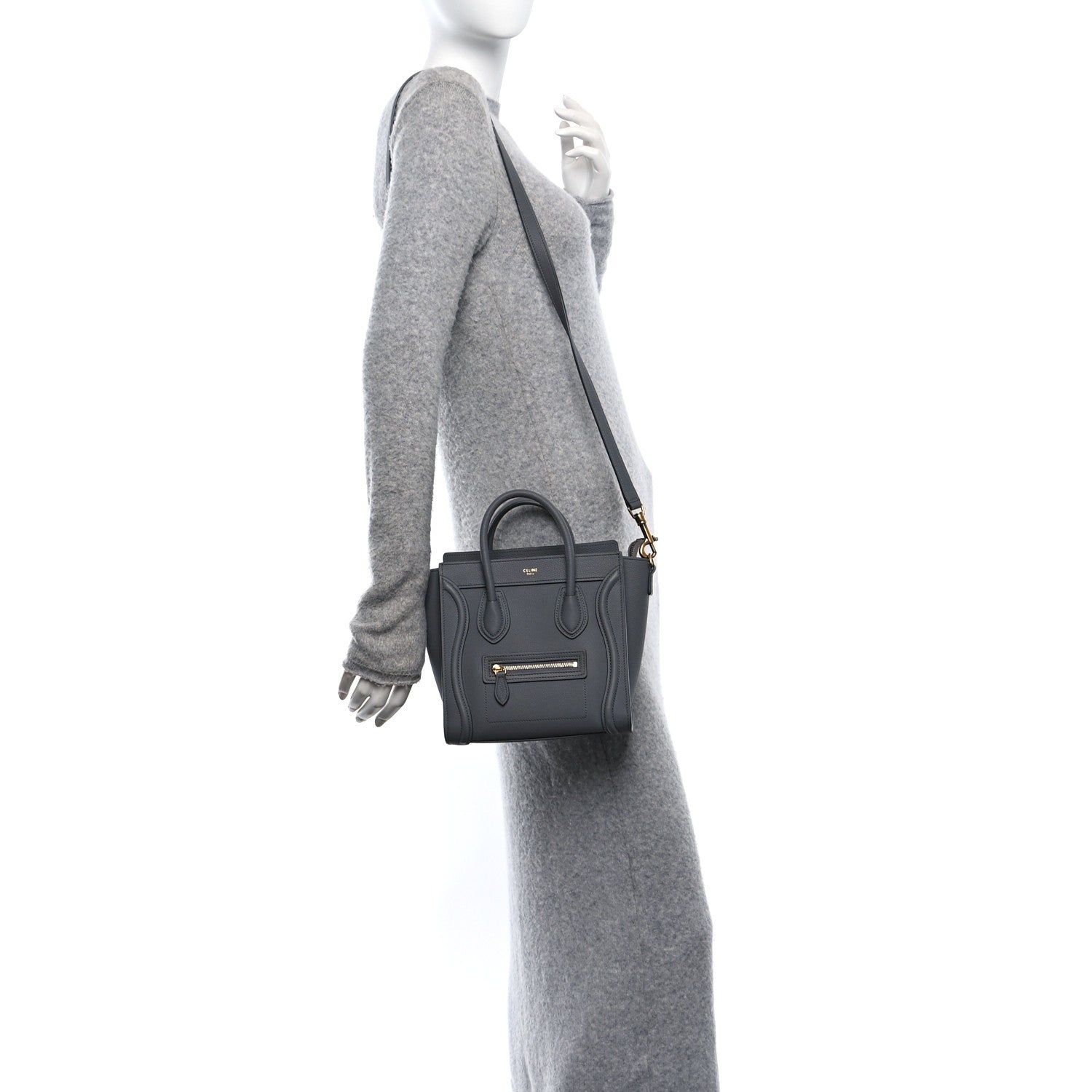 Celine Drummed Calfskin Nano Luggage Kohl 2 of 14