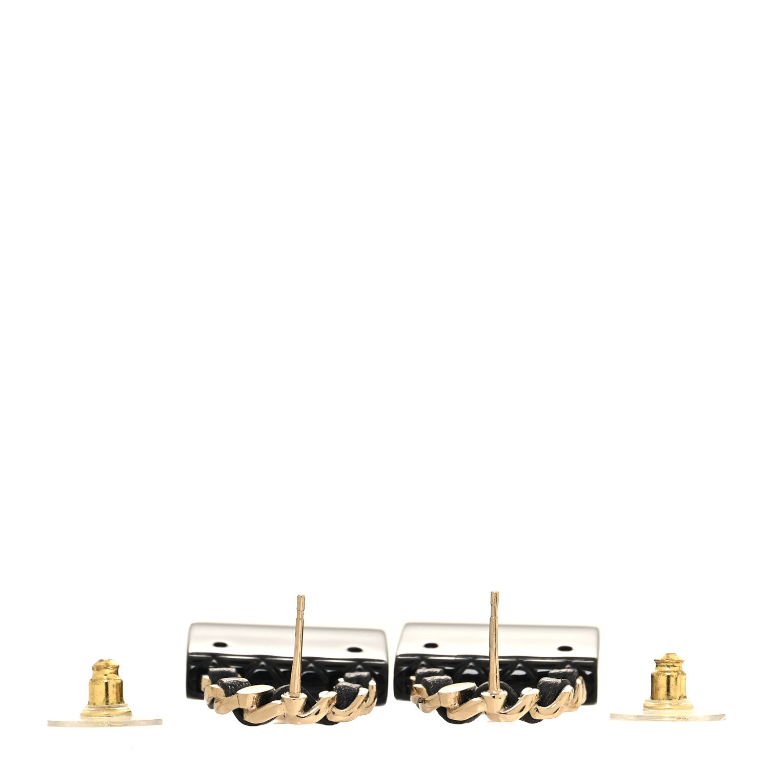Chanel Metal Resin Lambskin Quilted CC Turnlock Chain Flap Bag Earrings Black Gold 3 of 5