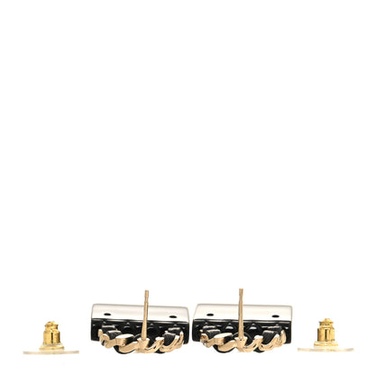 Chanel Metal Resin Lambskin Quilted CC Turnlock Chain Flap Bag Earrings Black Gold 3 of 5