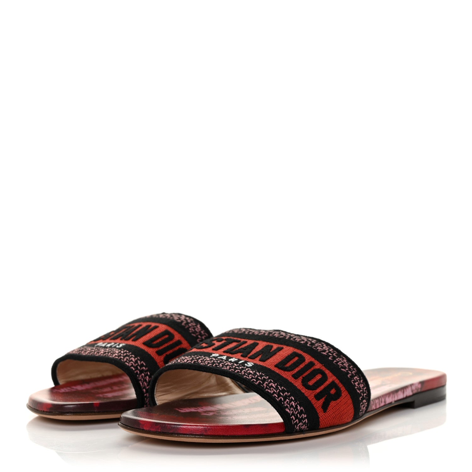 Christian Dior Canvas Tie Dye Embroidered Dway Slide Sandals 37 Red 3 of 8