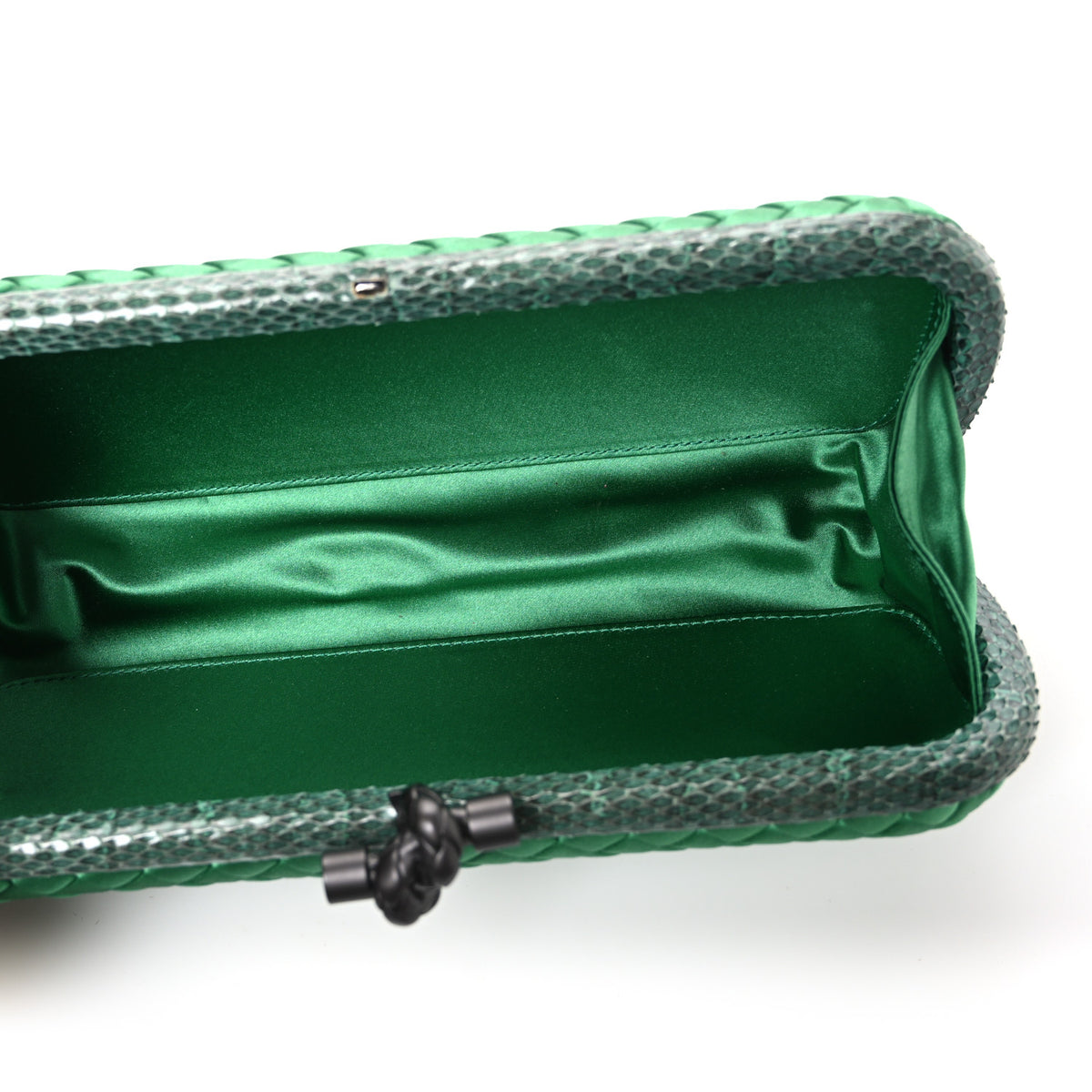 Bottega Veneta Satin Intreccio Impero Ayers Stretch Knot Clutch Emerald 5 of 7