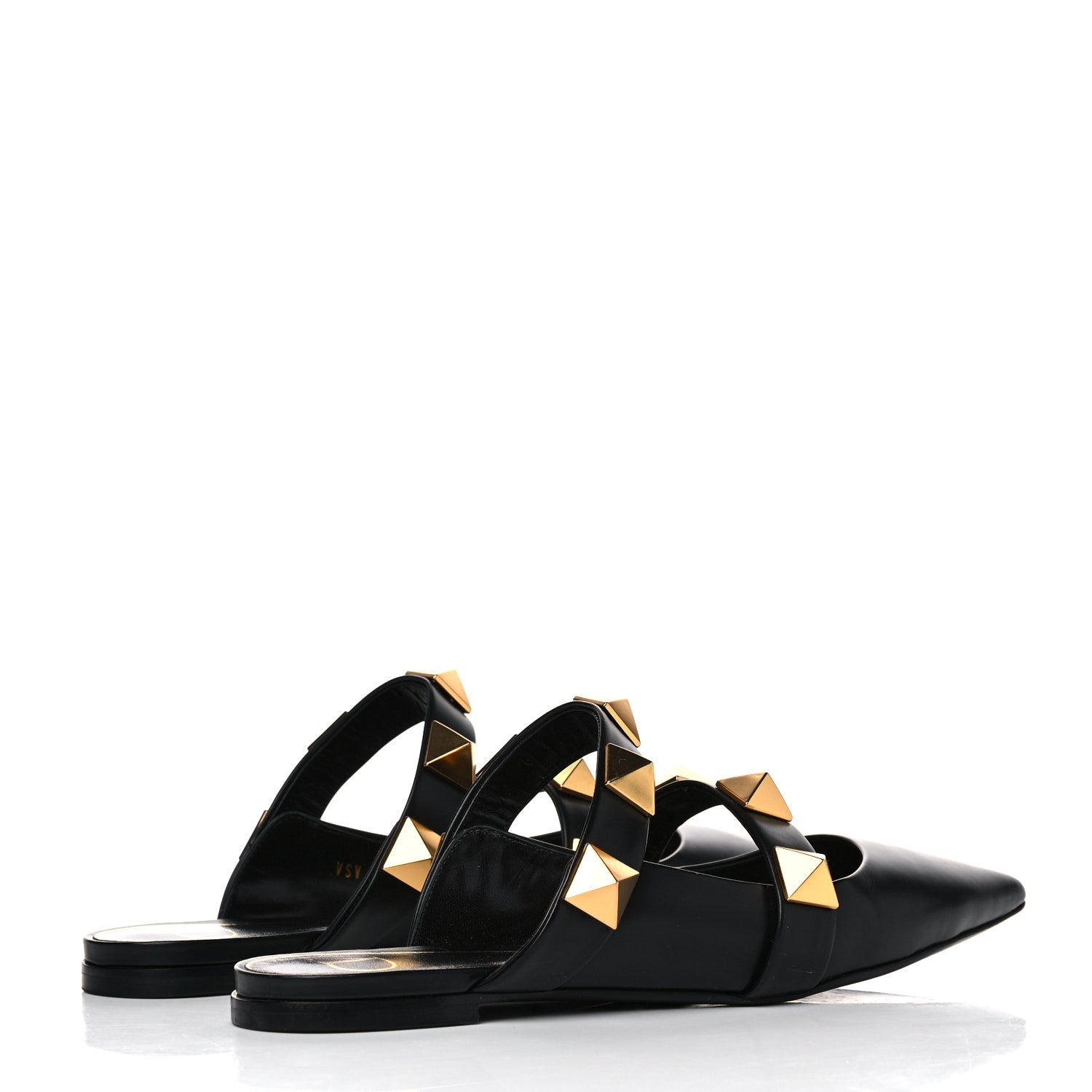 Valentino Garavani Calfskin Roman Stud Flat Mules 38 Black 4 of 6