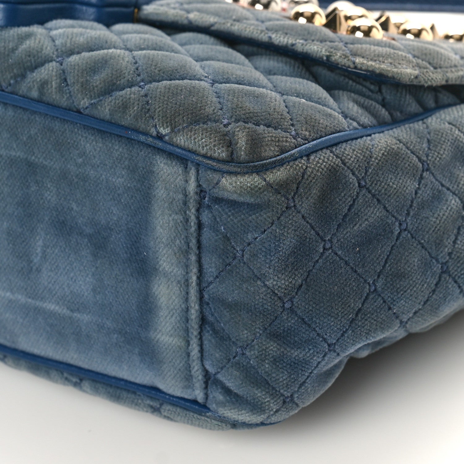 Dolce & Gabbana Velvet Watersnake Embellished Quilted Lucia Shoulder Bag Blue 9 of 11