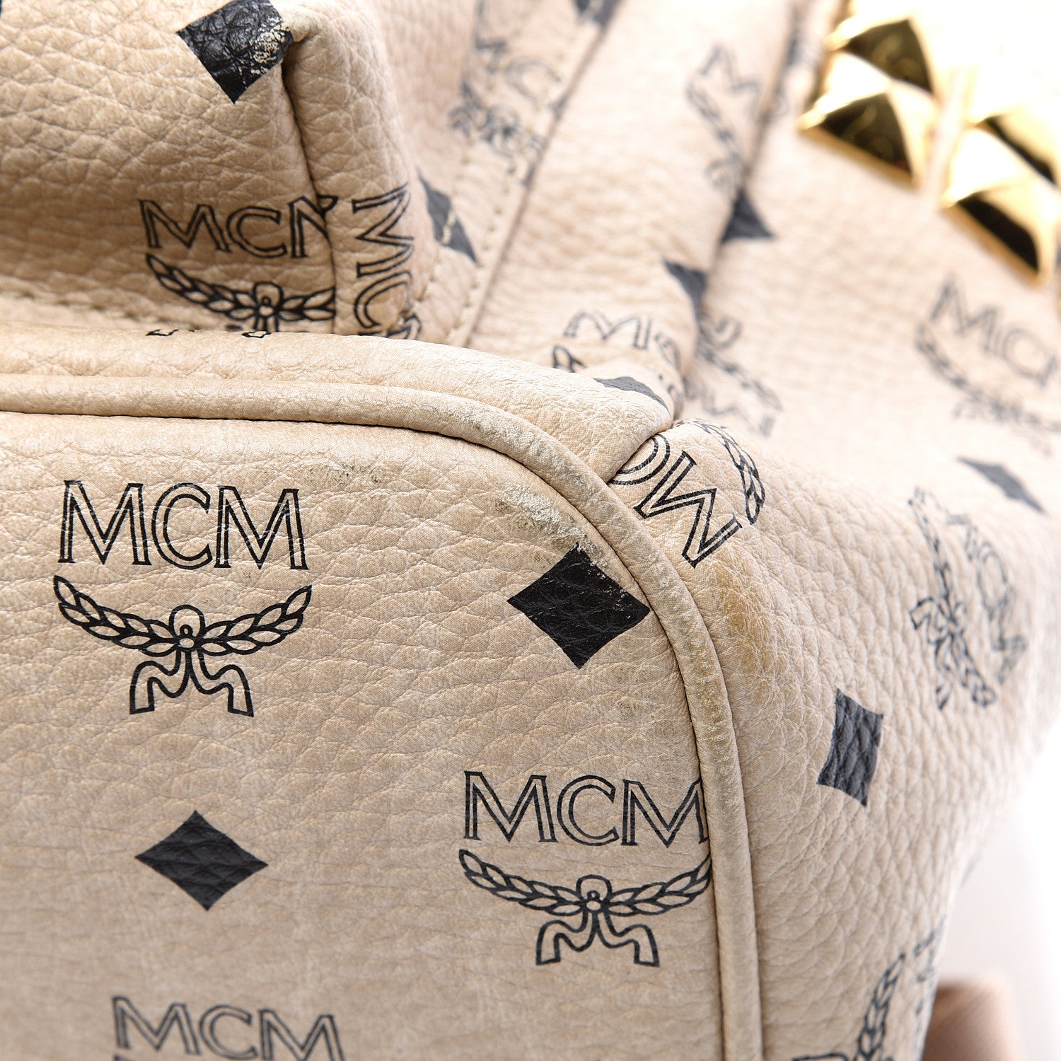 MCM Visetos Medium Side Studs Stark Backpack Beige 11 of 13
