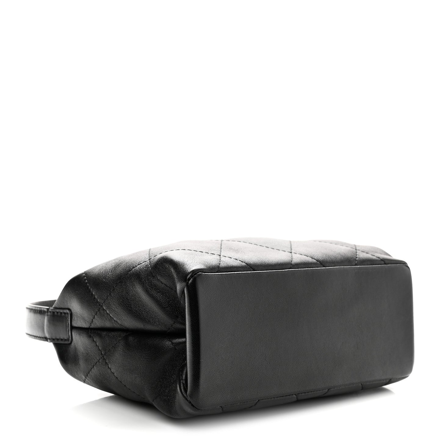 Shiny Lambskin Quilted Large Hobo Bag Black