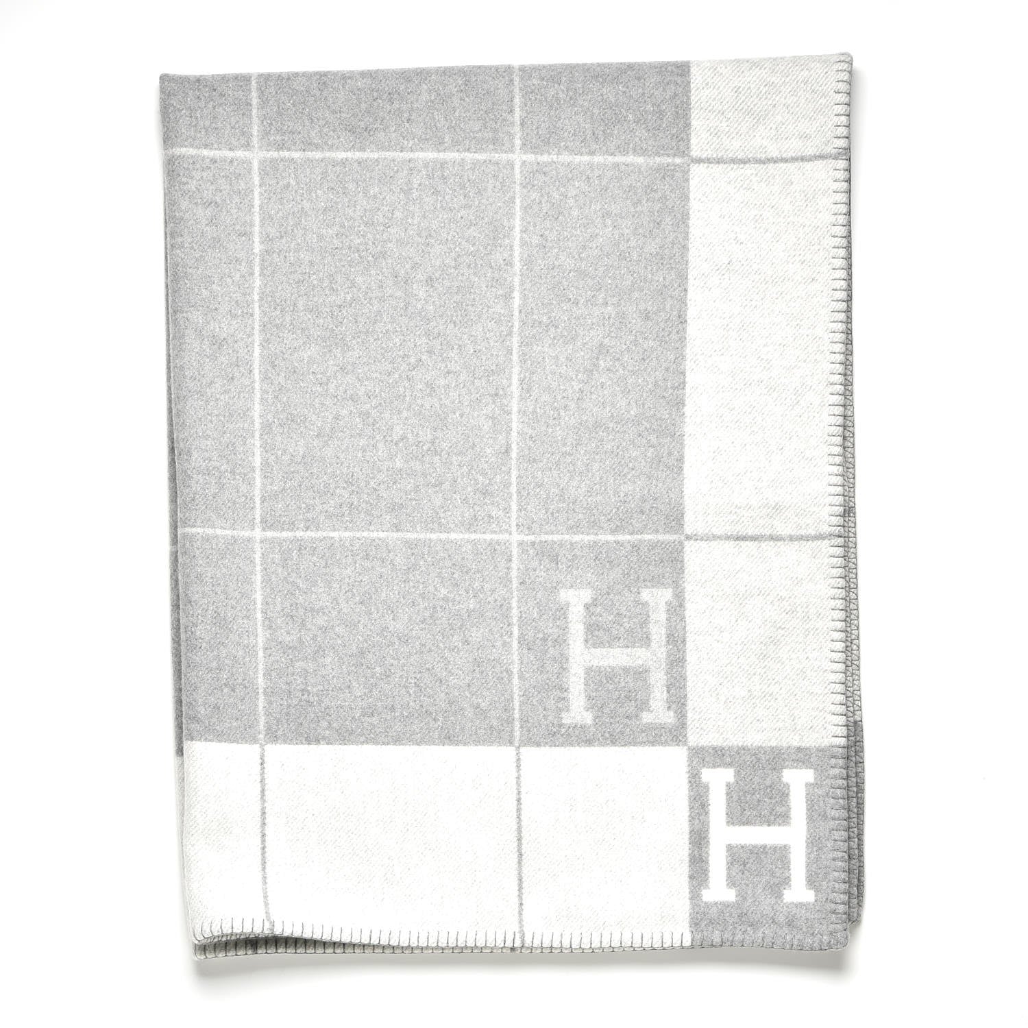 Hermes Wool Cashmere Avalon III Blanket Ecru Gris Clair 1 of 4