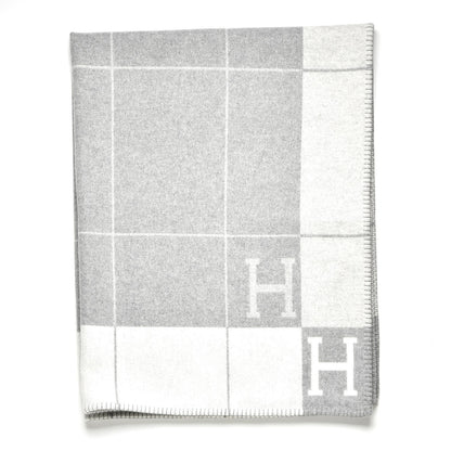 Hermes Wool Cashmere Avalon III Blanket Ecru Gris Clair 1 of 4