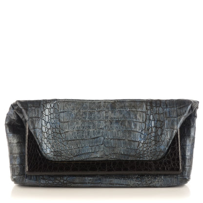 Nancy Gonzalez Metallic Crocodile Frame Flap Clutch Navy 1 of 7