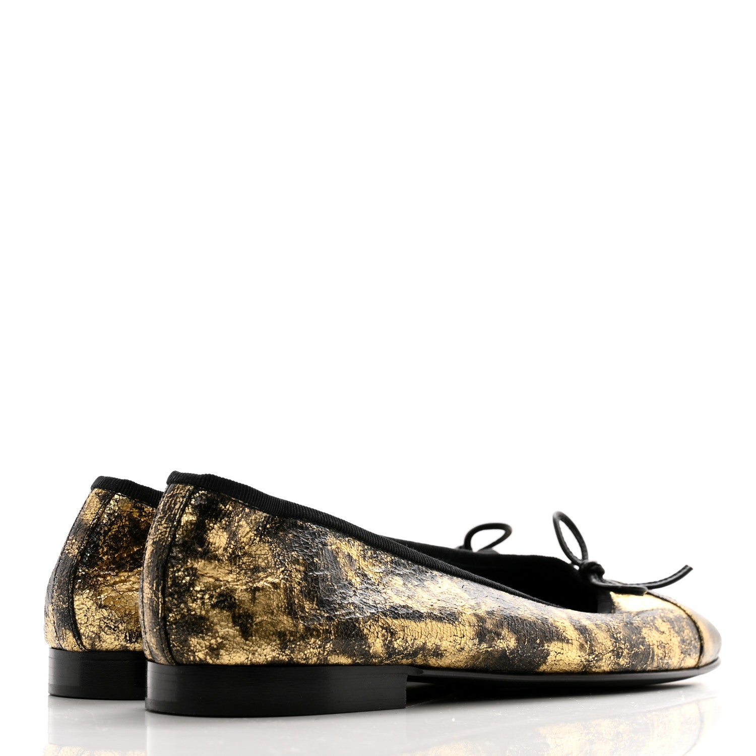 Chanel Laminated Suede Goatskin Cap Toe CC Ballerina Flats 40 Gold 4 of 9