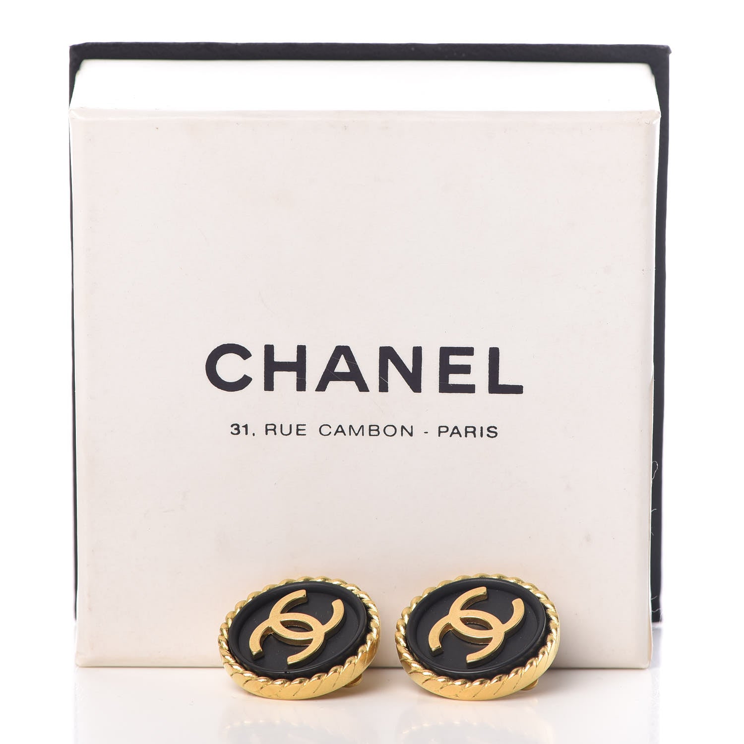 Chanel Enamel CC Clip On Earrings Black Gold 5 of 5