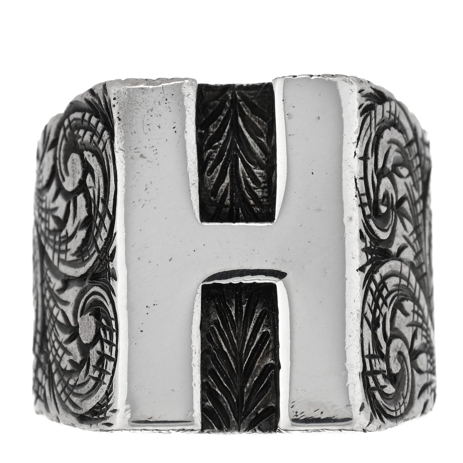 Gucci Sterling Silver Letter H Ring 64 10.75 1 of 4